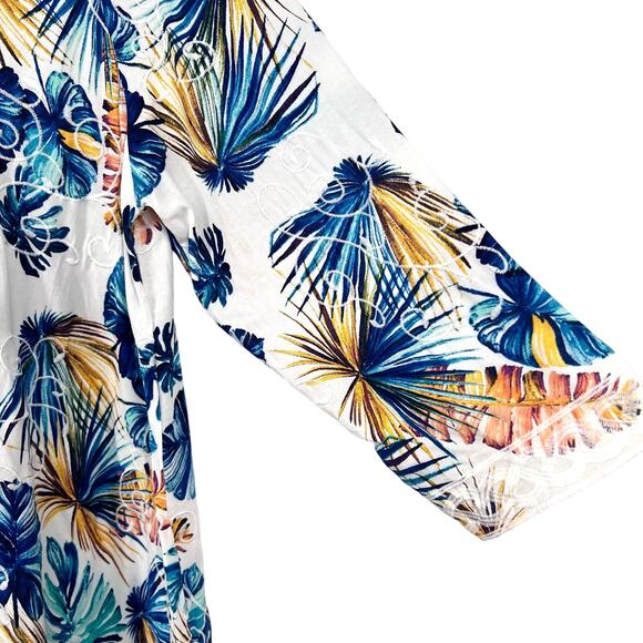 NEW Chicos Sz 1 Medium Jungle Palms Jacket Cover Up Blouse Shirt Top Tropical - Picture 3 of 9